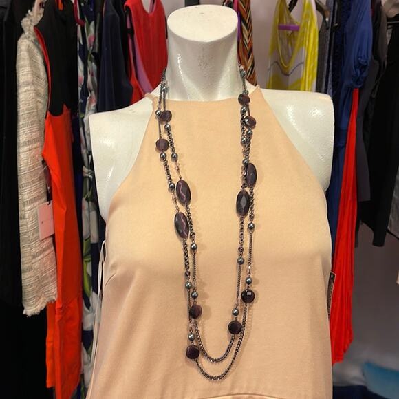 Set of 2 Beads & Metal Necklaces Purple Bronze - Picture 5 of 7